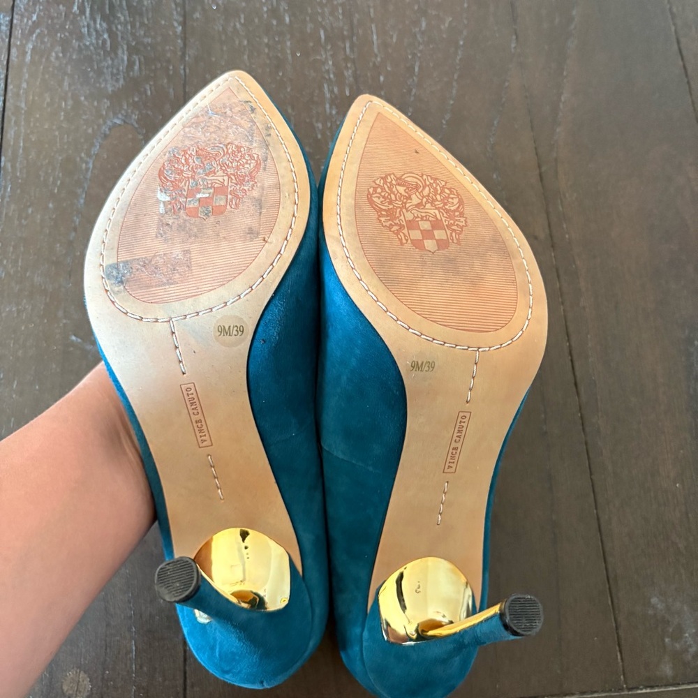Vince‎ Camuto Cynthea Turquoise Teal Suede Leather Heels Pumps Size 9 - Picture 9 of 12